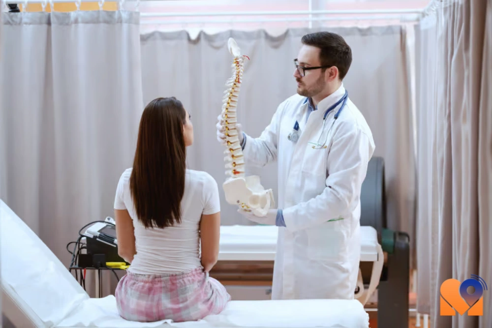 دکتر ارتوپدی در حال معاینه خانم در مطب